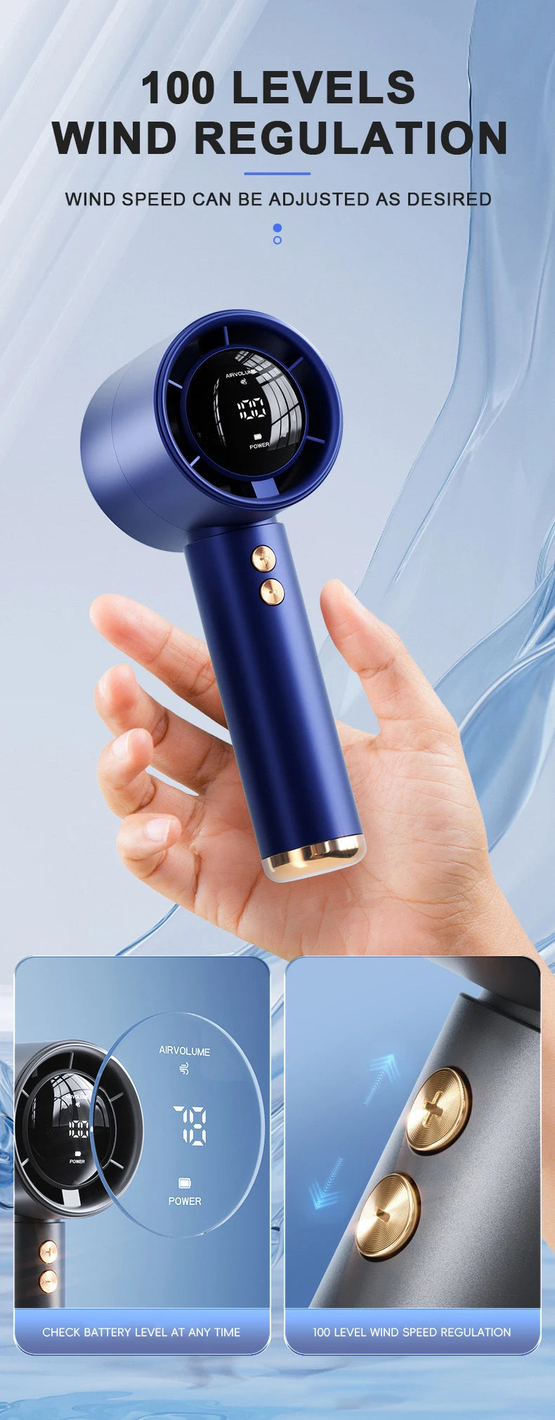 HOMEFISH Mini Handheld Fan USB Fast Charging Portable Air Calculating Fan Mute Highspeed Fan for Travel Outdoor Activities