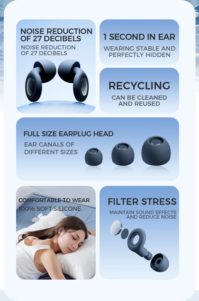 Quiet Ear Plugs for Sleeping Noise Reduction Super Soft Reusable Hearing Protection Anti noise earplugs for Concerts Travel Work