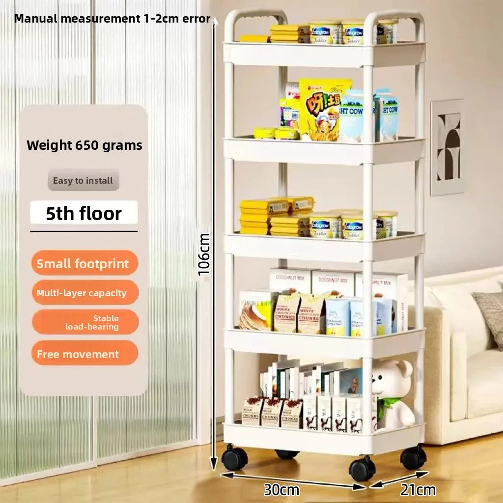 5-Layer Kitchen Storage Shelf & Rolling Trolley