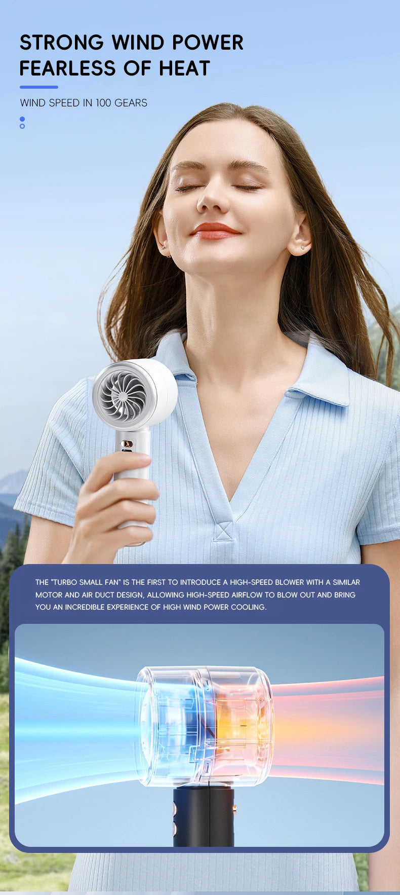 HOMEFISH Mini Handheld Fan USB Fast Charging Portable Air Calculating Fan Mute Highspeed Fan for Travel Outdoor Activities