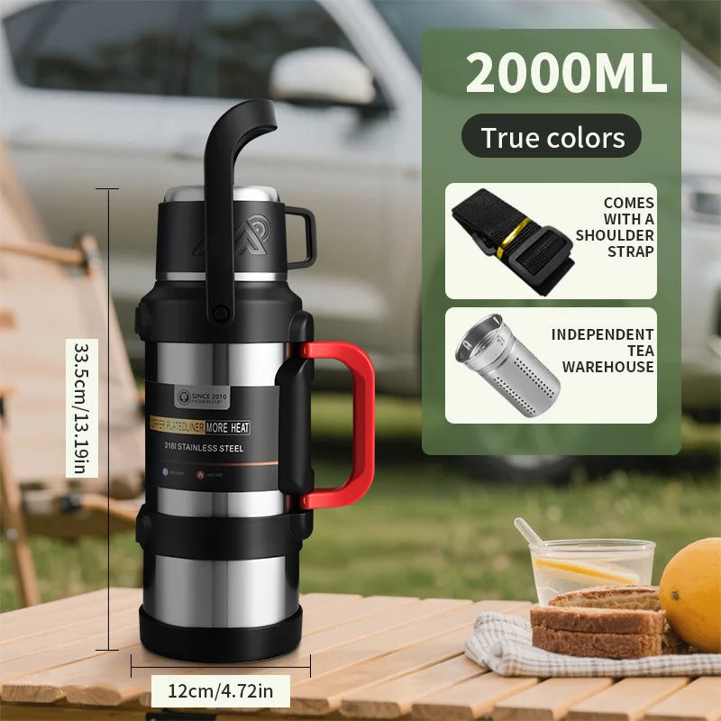 2.5L Super Large Stainless Steel Vacuum Thermos, Double Walled Insulated Flask for Hot & Cold Beverages, Travel & Camping Essent