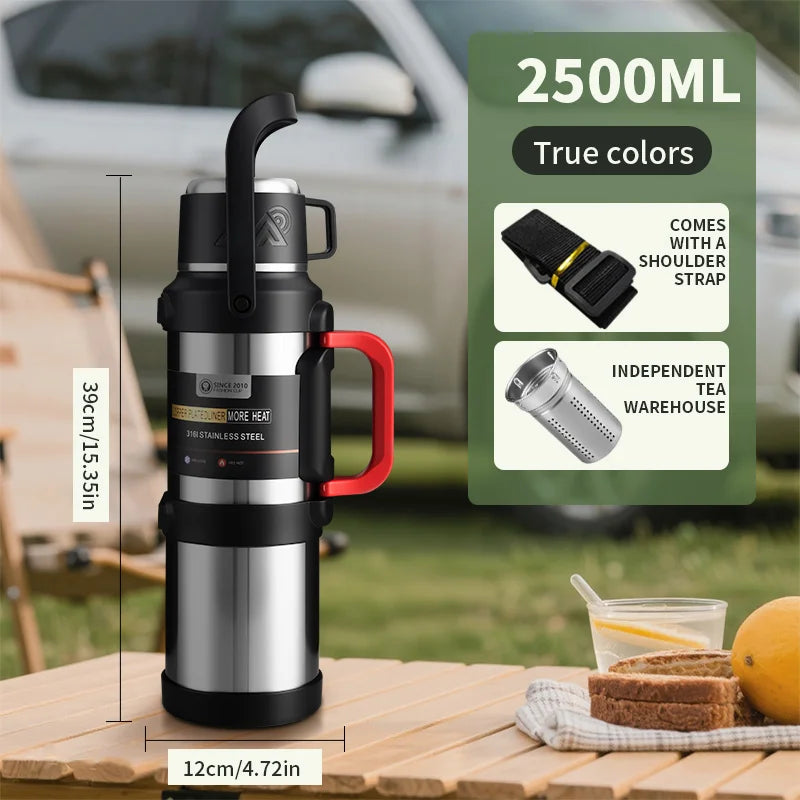2.5L Super Large Stainless Steel Vacuum Thermos, Double Walled Insulated Flask for Hot & Cold Beverages, Travel & Camping Essent