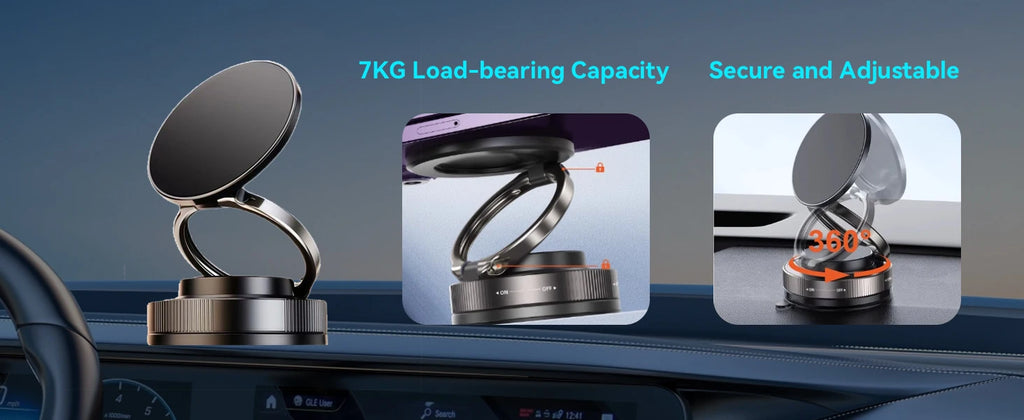 Upgraded 360° Vacuum Magnetic Car Phone Holder Ultra Strong Suction Magnetic Force Foldable Retractable Mount for Car/Dashboard