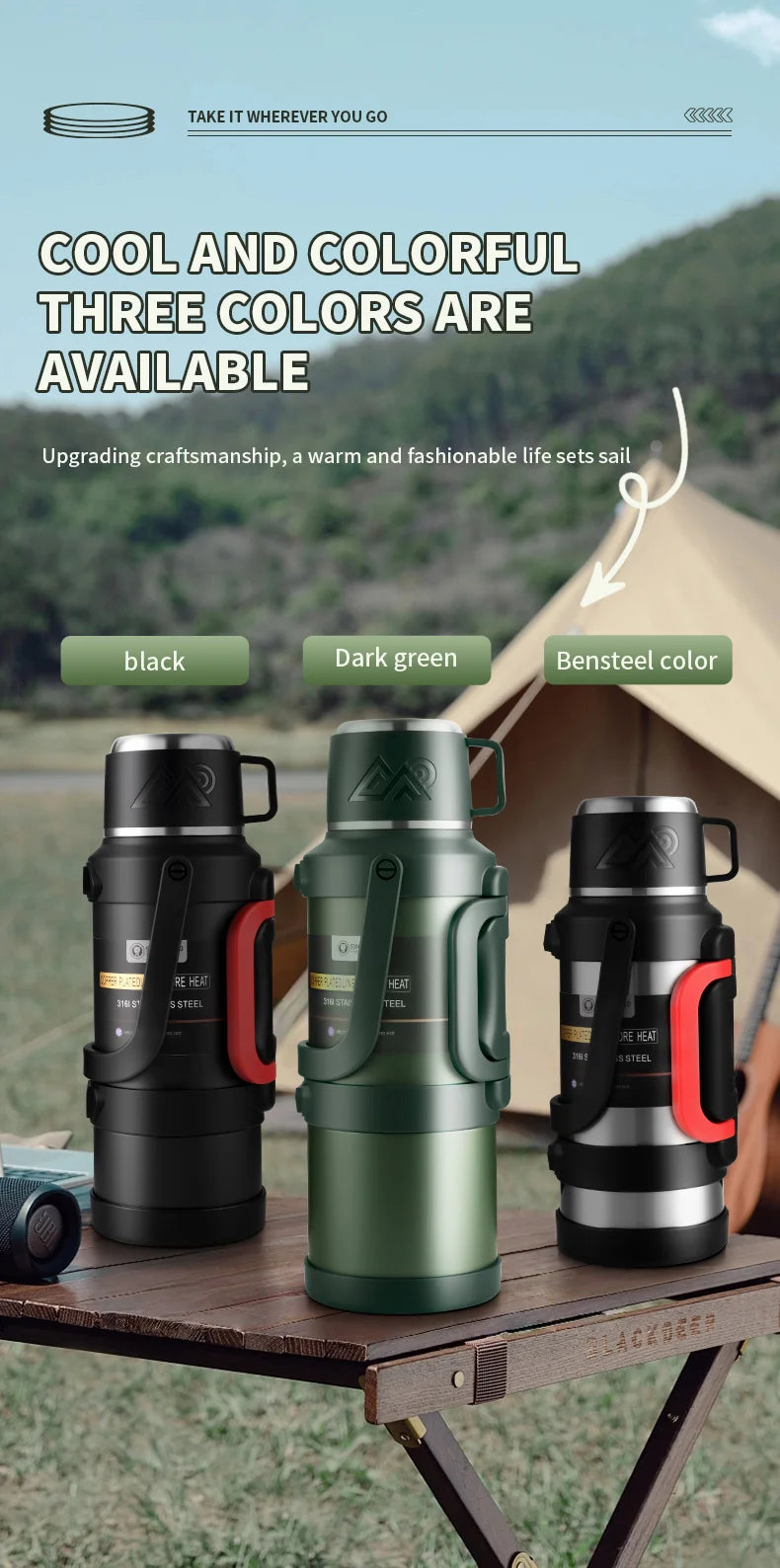 2.5L Super Large Stainless Steel Vacuum Thermos, Double Walled Insulated Flask for Hot & Cold Beverages, Travel & Camping Essent
