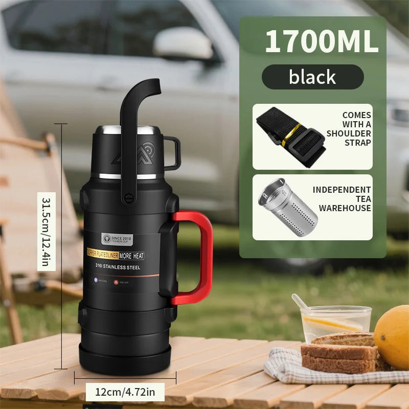 2.5L Super Large Stainless Steel Vacuum Thermos, Double Walled Insulated Flask for Hot & Cold Beverages, Travel & Camping Essent