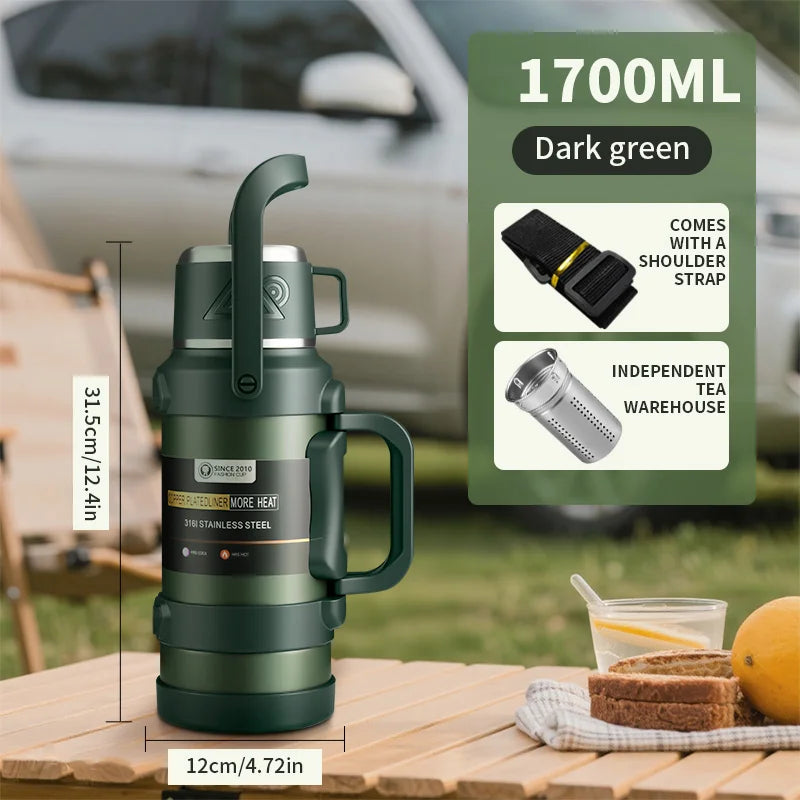 2.5L Super Large Stainless Steel Vacuum Thermos, Double Walled Insulated Flask for Hot & Cold Beverages, Travel & Camping Essent