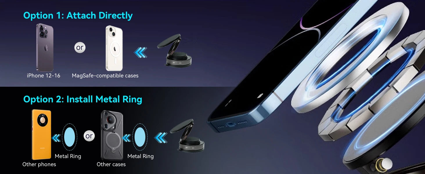 Upgraded 360° Vacuum Magnetic Car Phone Holder Ultra Strong Suction Magnetic Force Foldable Retractable Mount for Car/Dashboard