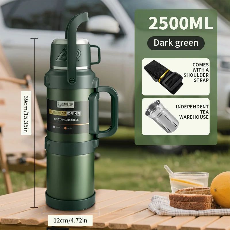 2.5L Super Large Stainless Steel Vacuum Thermos, Double Walled Insulated Flask for Hot & Cold Beverages, Travel & Camping Essent