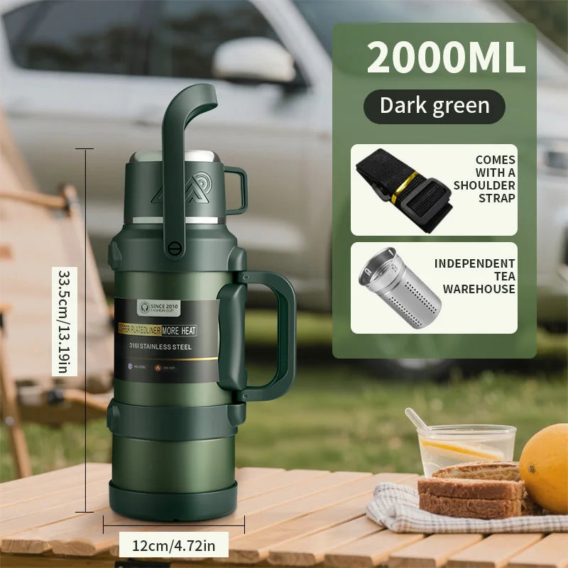 2.5L Super Large Stainless Steel Vacuum Thermos, Double Walled Insulated Flask for Hot & Cold Beverages, Travel & Camping Essent
