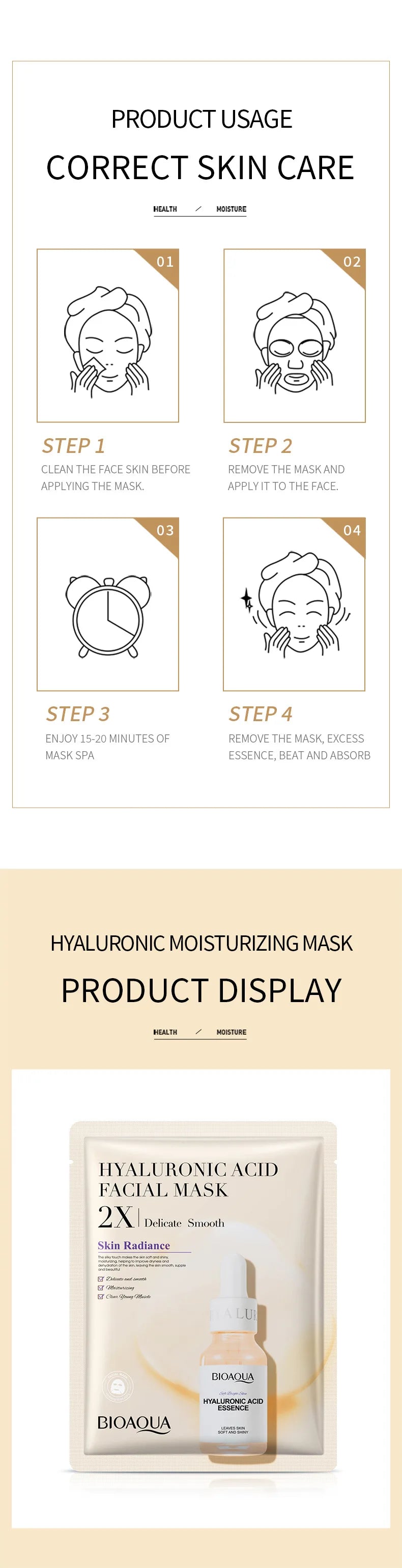 20pcs BIOAQUA Centella Collagen Face Mask Moisturizing Refreshing Sheet Masks Hyaluronic Acid Facial Mask Skin Care Products