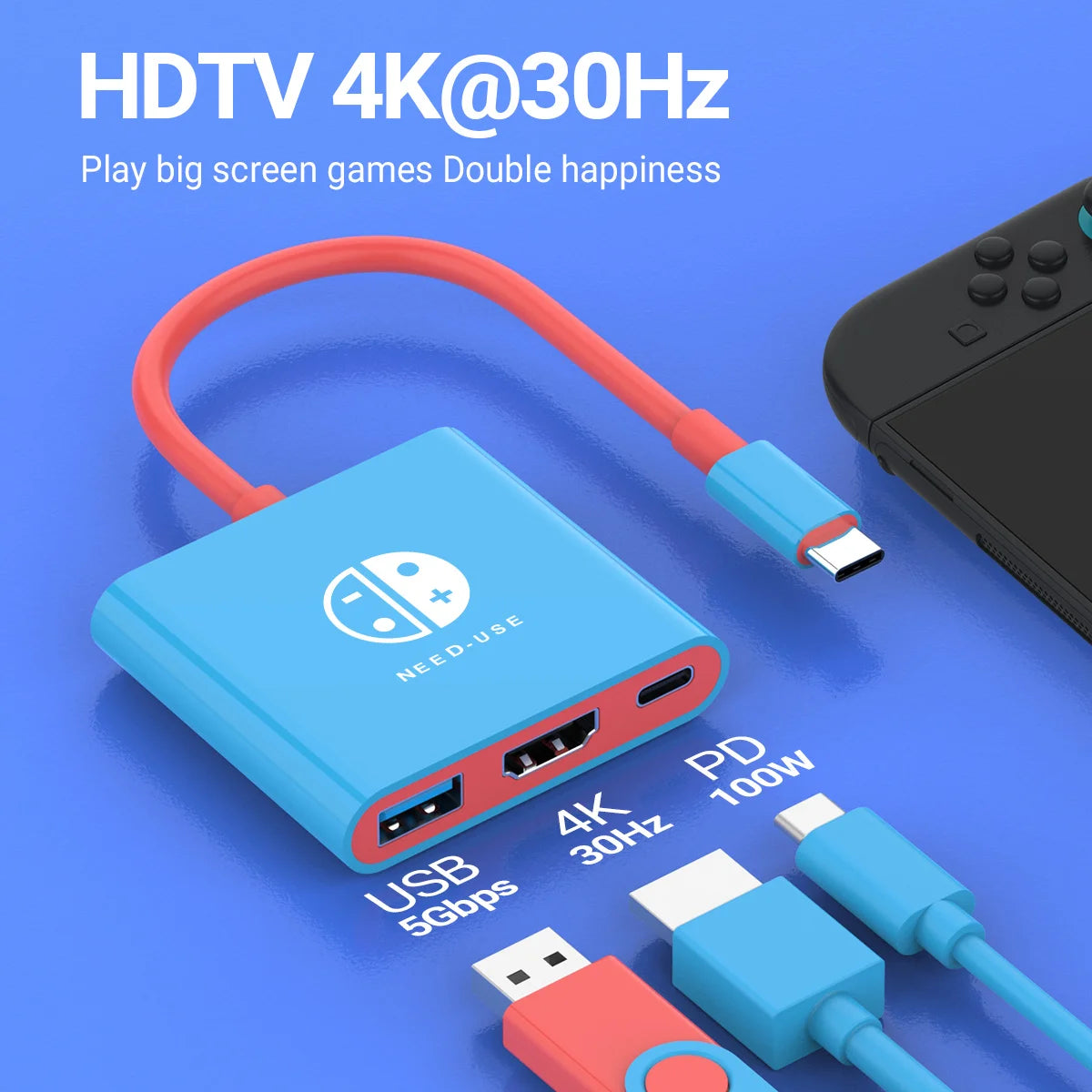 3 In 1 USB C HUB Type C to HDMI 4K with PD 100W Fast Charging USB 3.0 Docking Station for Switch MacBook Laptop Computer Phone