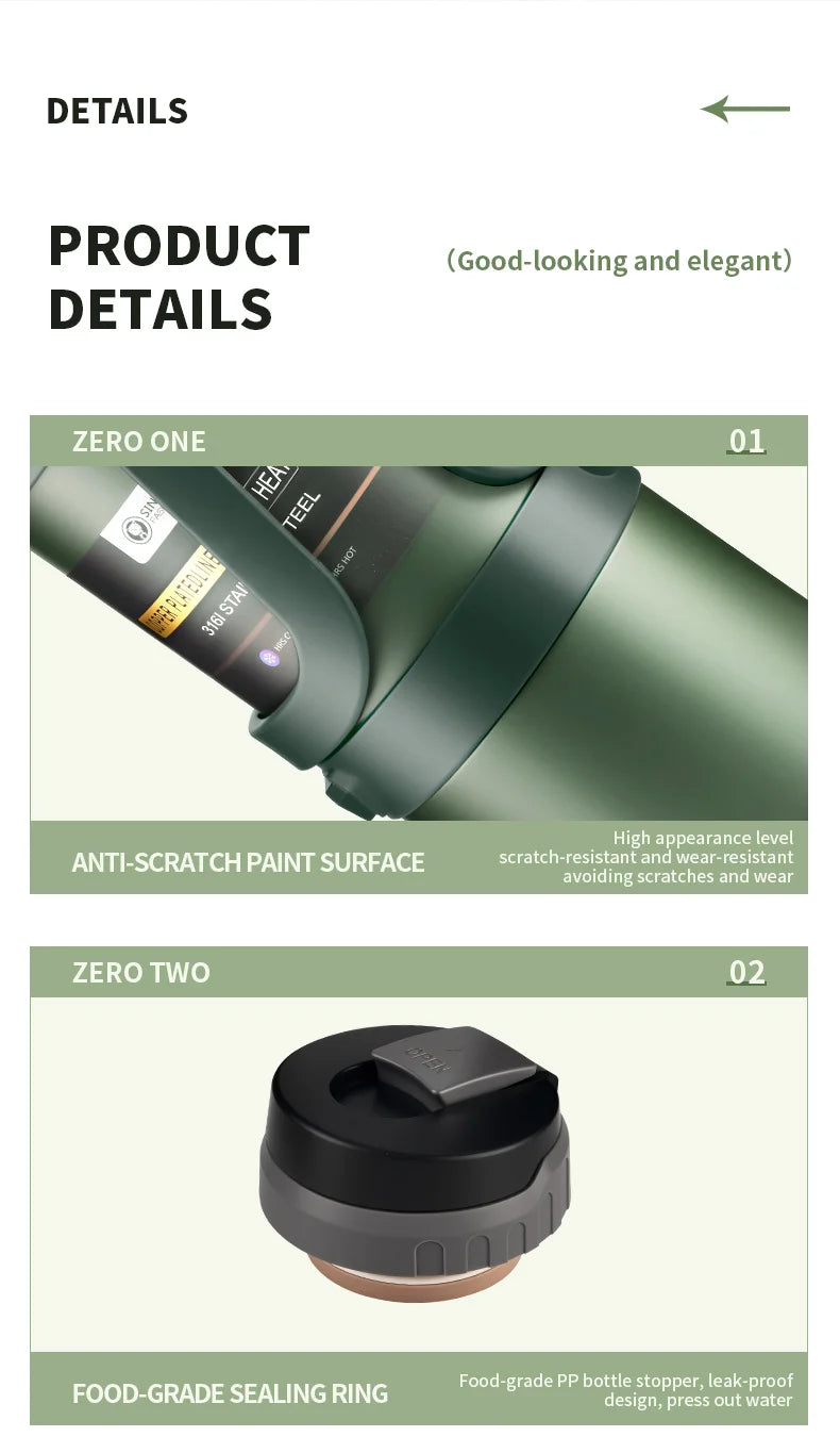 2.5L Super Large Stainless Steel Vacuum Thermos, Double Walled Insulated Flask for Hot & Cold Beverages, Travel & Camping Essent