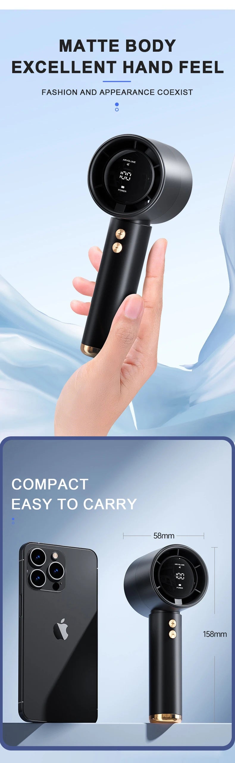 HOMEFISH Mini Handheld Fan USB Fast Charging Portable Air Calculating Fan Mute Highspeed Fan for Travel Outdoor Activities