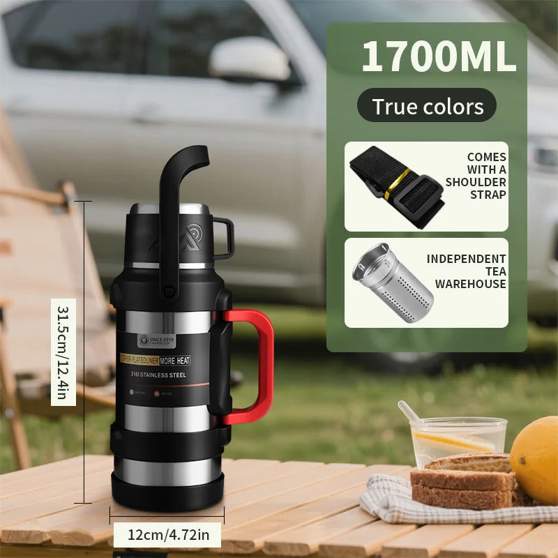 2.5L Super Large Stainless Steel Vacuum Thermos, Double Walled Insulated Flask for Hot & Cold Beverages, Travel & Camping Essent