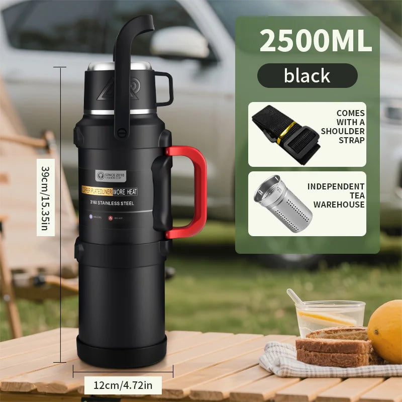 2.5L Super Large Stainless Steel Vacuum Thermos, Double Walled Insulated Flask for Hot & Cold Beverages, Travel & Camping Essent